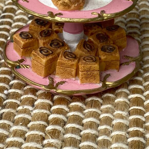 Three Tier Dessert Stand Christmas Tree Ornament Bakery, Miniature Pink & Gold - Picture 7 of 11